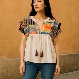 THML Anthropologie boho Short sleeve Blouse Women’s Size XS